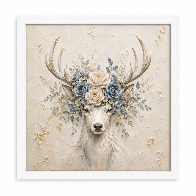 Ethereal Stag photo tile &mdash; ivory and gold deer print on a rigid photo tile